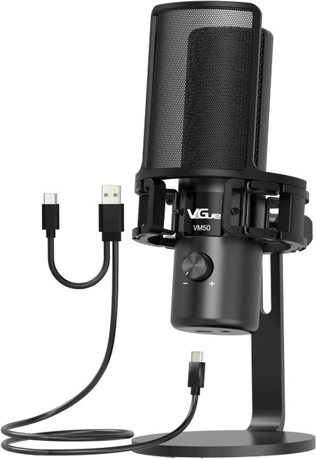 VeGue USB Microphone, Computer Cardioid Condenser PC Gaming Mic for Gaming, Streaming, Podcasting, YouTube, Voice Over, Twitch, with Gain Control?Pop Filter, Shock Mount, All Metal Desktop Mic, VM50