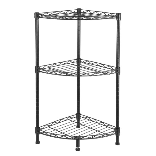 Loyaltaling 3 Tier Corner Storage Shelves, Adjustable Wire Shelving Unit, Metal Shelf, Steel Storage Rack for Laundry Bathroom Kitchen Pantry Closet, Black