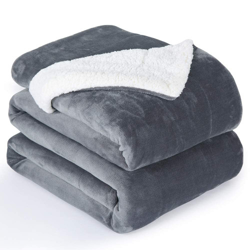 NANPIPER Flannel Blanket Reversible Sherpa Throw Blanket Super Soft Fuzzy Plush Microfiber (90"x90" Gray) Queen