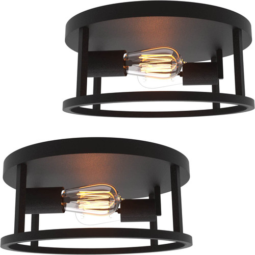 AODEED 2 Pack Black Flush Mount Ceiling Light,2-Light Hallway Ceiling Light Fixtures,Farmhouse Mount Light Fixture with 2 E26 Base for Hallway Kitchen Entryway Bedroom Living Room