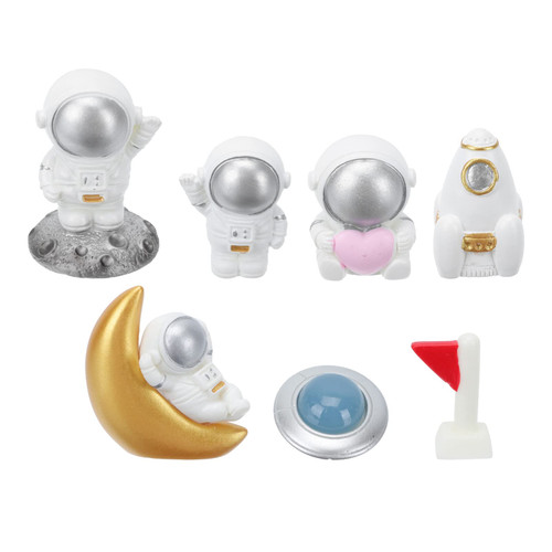 YARDWE Kids 7pcs Astronaut Figurines Outer Space Action Figure Rocket Planet Astronaut Spaceship Party Supplies Birthday Cake Decorations for Kids Birthday Space Theme Home Decor