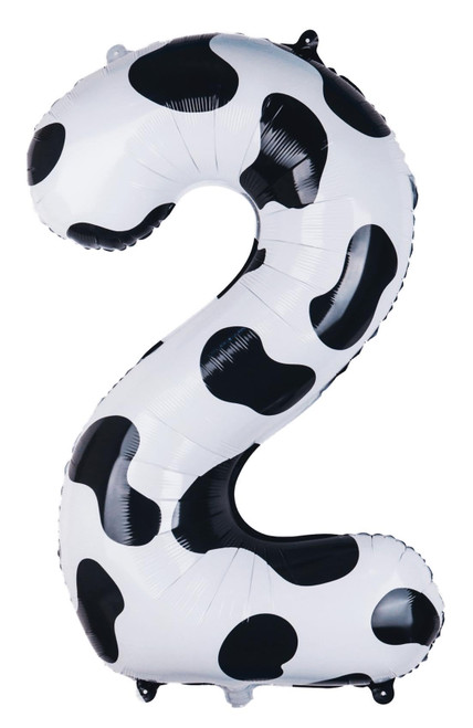 Cow Print Balloon 2nd Birthday Decorations - 40 inch Foil Mylar Cow Balloon Number 2 Moo Moo Im Two Farm Animal Western Party Supplies Favors, Black and White