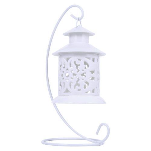 BESTOYARD Tealight Holder Vintage Candle Lantern Decorative Metal Candle Holders Hanging Table Top Candle Stick for Home Decor Wedding Party Centerpieces (White)