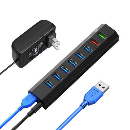 RAOYI Powered USB 3.0 Hub, 8 Ports High Speed USB 3.0 Hub Splitter with 36W Power Adapter, 3.3ft Cable and Smart Fast Charger USB Hub for Laptop, PC, Mobile HDD, Mulitple Devices (Black)