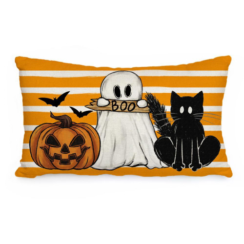 AACORS Halloween Pillow Cover 12X20 Inch Pumpkin Ghost Black Cat Bat Decoration Holiday Farmhouse Pillow Case Decor for Home Sofa Couch AA206-12