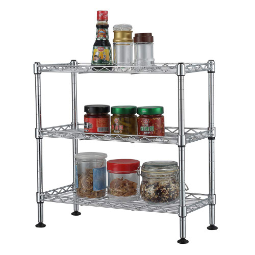 Ynredee 3 Tier Shelving Unit,Shelf Wire Shelving Unit Adjustable Storage Shelving,Heavy Duty Storage Rack Organizer Metal Corner Shelf for Kitchen Living Room Laundry Pantry Bathroom (450x200xH450mm)