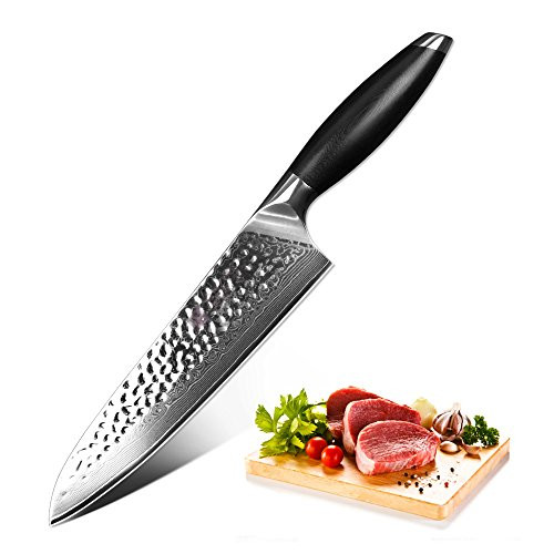 XINZUO Damascus Chef Knife, 8 Inch Japanese Damascus Super Steel Kitchen Knife, Razor Sharp Chef's Knife Hammered Finish with G10 Handle - Li Series