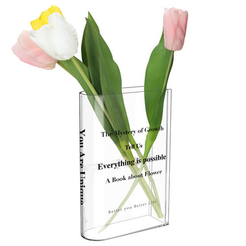 Book Vase for Flowers Acrylic Clear Book Vase, Flower Vase Exquisite Clear Flower Vase New Clear Book Flower Vase,Crystal Acrylic Vase for Home Decor, A Book About Flowers