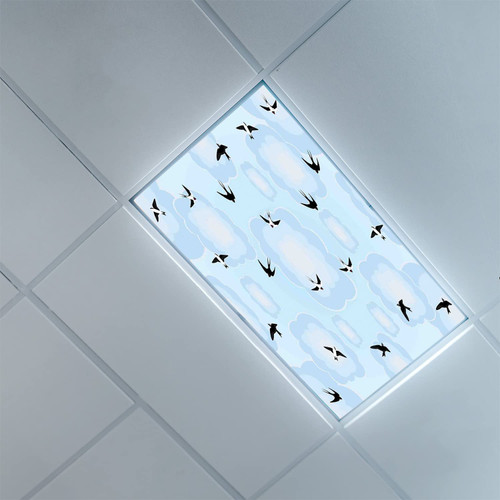 Fluorescent Light Covers for Classroom Office-Birds Pattern-Fluorescent Light Covers for Classroom Office-2ft x 4ft Drop Ceiling Fluorescent Decorative,Black Blue