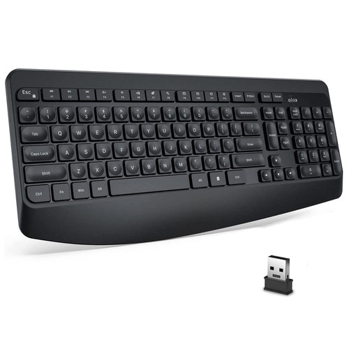 2.4G Wireless Keyboard with Plam Rest, Ergonomic Cordless Computer Keyboard, Ultra Slim Full Size Keyboard with Numeric Keypad for Laptop, PC, Desktop, Chromebook, Notebook - Black