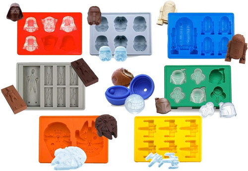 Set of 8 Star & War Silicone Ice Trays Chocolate Molds: Stormtrooper, Darth Vader, X-Wing Fighter, Millennium Falcon, R2-D2, Han Solo, Boba Fett, and Death Star
