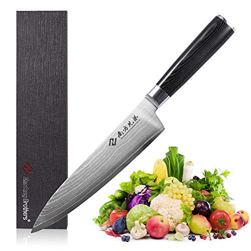 Damascus Chef Knife 8 inch, Santoku Knife Japanese VG-10 Ultra Sharp Knife with Ergonomic Handle, Stain & Corrosion Resistant Chefs Knives(Black)