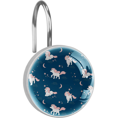 Shower Curtain Hooks, Rust Proof Decorative Shower Curtain Hooks Hangers for Bathroom Curtains, Clothing, Unicorn Cartoon Pink Moon Stars