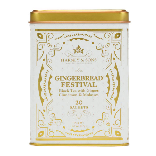 Harney & Sons Gingerbread Festival, Black Tea with Ginger & Cinnamon, 20ct sachet tin