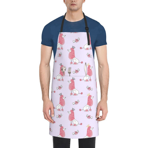 VUCEMI Pink Poodles Dogs Printed Apron Waterproof Adjustable Bib Apron Cooking with Pocket Durable Aprons For Kitchen Gardening