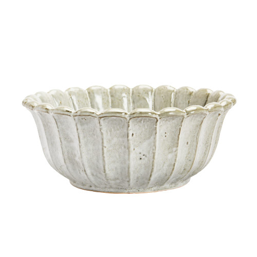 Creative Co-Op Stoneware Flower Shaped Bowl, Antique White Reactive Glaze, 10" L x 10" W x 4" H