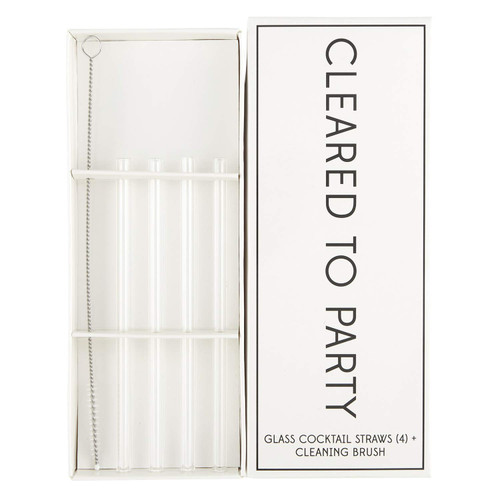 Santa Barbara Design Studio SIPS Drinkware Reusable Glass Cocktail Straws with Cleaning Brush, Set of 4, 5-Inches, Clear