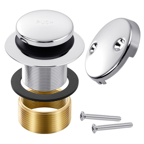 Chrome Bathtub Drain Tip-Toe Tub Trim Set with Two-Hole Overflow Faceplate Bathroom Tub Drains Replacement Conversion Tub Drain Kit Assembly with Universal Fine & Coarse Thread