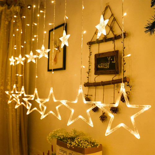Lythor Curtain String Lights 12 Stars String Lights 138 LED Lights String Fairy Xmas Light with 8 Lighting Modes 2.5x1m for Christmas Wedding Party Home Garden Decorations (Warm White, 1)