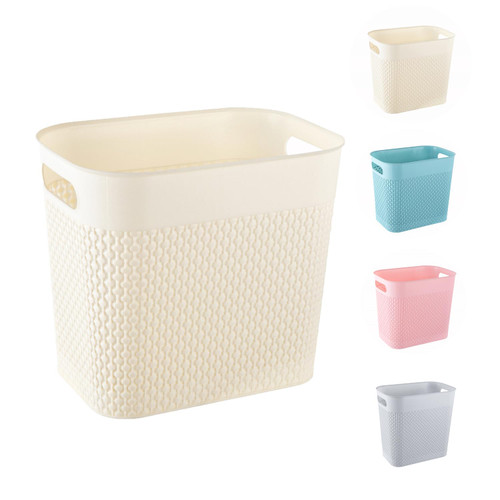QPB Plastic Small Trash Can Wastebasket Slim Garbage Can with Built-in Handles Narrow Trash Bin for Bathroom Laundry Home Office(Cream)