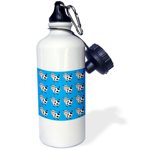 3dRose Happy Cow Boy Blue Print Sports Water Bottle, 21 oz, White