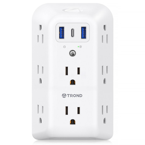 Outlet Extender Surge Protector - TROND 8 Outlet Splitter with 3 USB Ports (1 USB C), Multiple Plug Expander with ON/Off Switch, 3 Sided Multi Plug Wall Adapter Power Strip for Home Office Kitchen