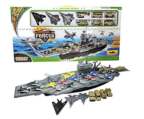Toy Essentials 33" Aircraft Carrier with Soldiers Jets Military Vehicles (18 Fighter Jets)