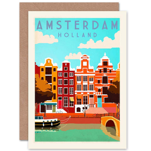 Wee Blue Coo Holland Amsterdam - Canal Barge Colourful Sealed Greeting Card Plus Envelope Blank inside