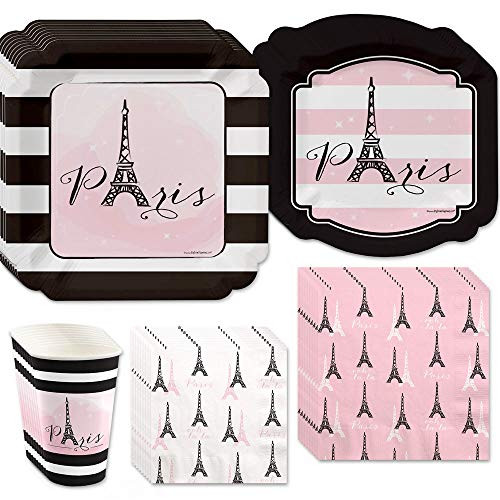 Big Dot of Happiness Paris, Ooh La La - Paris Themed Baby Shower or Birthday Party Tableware Plates, Cups, Napkins - Bundle for 32