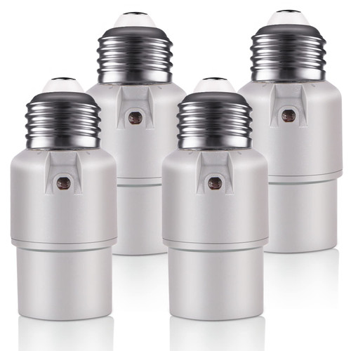 4 Pack Light Sensor Socket, Dusk to Dawn Sensor Socket Adapter, Light Sensor for for Light Fixtures, Automatic Photocell Socket Compatible with Halogen/LED/CFL/Incandescent Bulbs