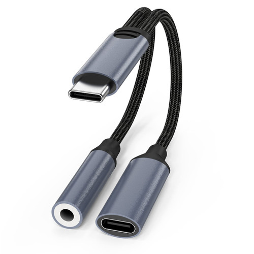 USB c to 3.5mm Headphone and Charger Adapter,2 in 1 USB C to Aux Audio Jack Support PD 60W Fast Charging and Listening Compatible with Samsung Galaxy S22 S21 S20, Google Pixel 4 3 XL and More