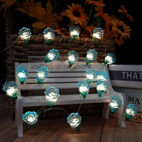 Cynzia 40LED Rose Flower String Lights, 13FT Battery Operated Fairy Light Romantic Valentine's Day Decor, Decorative Fairy Lights for Wedding Indoor Anniversary Home Hanging Party Decoration (Blue)