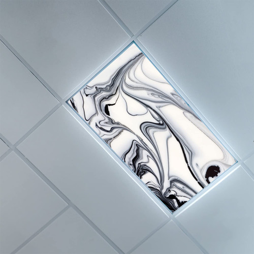 Fluorescent Light Covers for Classroom Office-Marble Pattern-Light Filters Ceiling LED Ceiling Light Covers-2ft x 4ft Drop Ceiling Fluorescent Decorative,Pale Grey Black Dust
