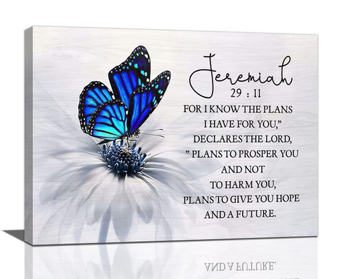 Daisy Butterfly Bathroom Wall Art Scripture Bible Verse Wall Decor Farmhouse Floral Flower Butterfly Pictures Christian Jeremiah 29:11 Canvas Painting Framed Artwork for Bathroom Bedroom 16"x12"