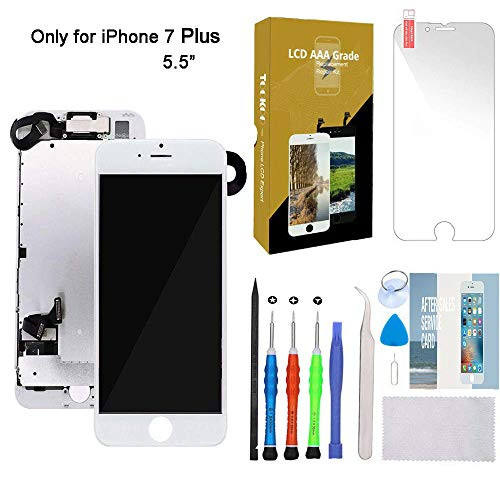 For iPhone 7 Plus Screen Replacement 5.5" White LCD Display with 3D Touch Screen Digitizer Full Assembly + Front Camera + Earpiece + Free Screen Protector + Repair Tools Kit (White)