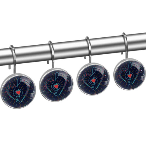 Shower Curtain Hooks, Rust Proof Decorative Shower Curtain Hooks Hangers for Bathroom Curtains, Clothing, Music Note Cartoon Heart Lovely