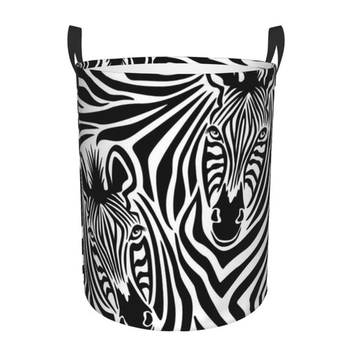 Zebra Laundry Basket Waterproof Collapsible Round Laundry Hamper Toys Clothes Organizer Gift Basket For Room