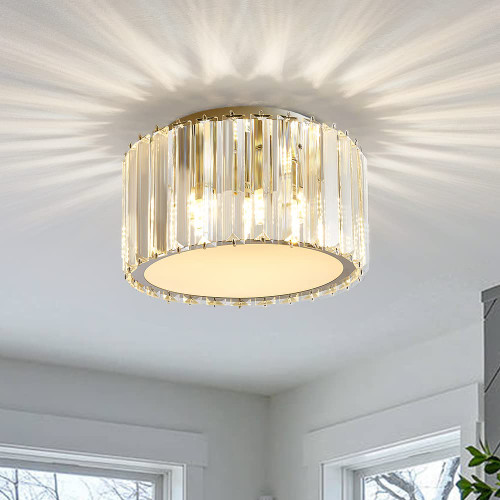 BUXVRCS Semi Flush Mount Crystal Ceiling Light - Modern Crystal Chandelier Flush Mount Lighting Fixtures Small Close to Ceiling Light for Kitchen Bedroom Bathroom Entryway Living Room - G9 Socket