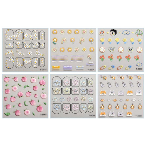 ljhnba 6 Sheets Flower Nail Stickers for Women Floral Nail Art Stickers Nail Designs 3D Nail Decals Nail Art Self Adhesive