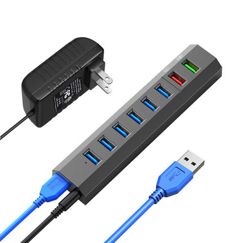 RAOYI Powered USB 3.0 Hub, 8 Ports High Speed USB 3.0 Hub Splitter with 36W Power Adapter, 3.3ft Cable and Smart Fast Charger USB Hub for Laptop, PC, Mobile HDD, Mulitple Devices (Gray)