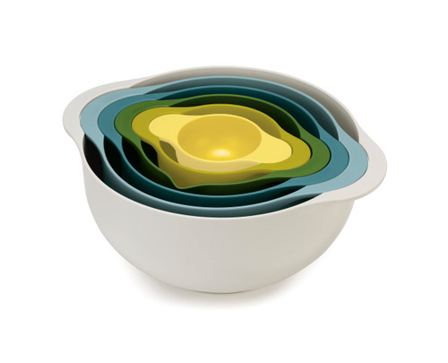 Joseph Joseph Duo 6-Piece Compact Food Preparation Set with Mixing Bowls, Measuring Cups and Colander, Multicolour