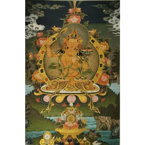 Fengshui Silk Embroidery Tibetan Thangka Buddhism Manjushri Bodhisattva Tangka Yoga Buddhist Tapestry Wall Hanging Wall Art Home Decor Tapestry Meditation