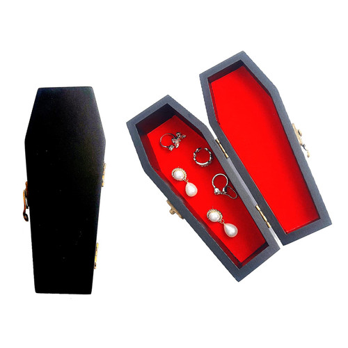 lemonadeus Creative Wood Coffin Box Ccoffin Jewelry Box Coffin Ring Box Goth Jewelry Box Coffin Ring Box Black Ring Holder Velvet Lined Coffin Storage Trinket Box (black)