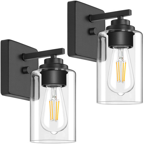 Set of 2 Wall Sconces for Bathroom, Modern Vanity Light Fixtures, Matte Black Wall Mount Lighting Lanterns, Farmhouse Wall Lights with Clear Glass Shade for Bedroom Living Room Mirror Hallway Kitchen Set of 2 Wall Sconces for Bathroom, Modern Vanity Light Fixtures, Matte Black Wall Mount Lighting Lanterns, Farmhouse Wall Lights with Clear Glass Shade for Bedroom Living Room Mirror Hallway Kitchen