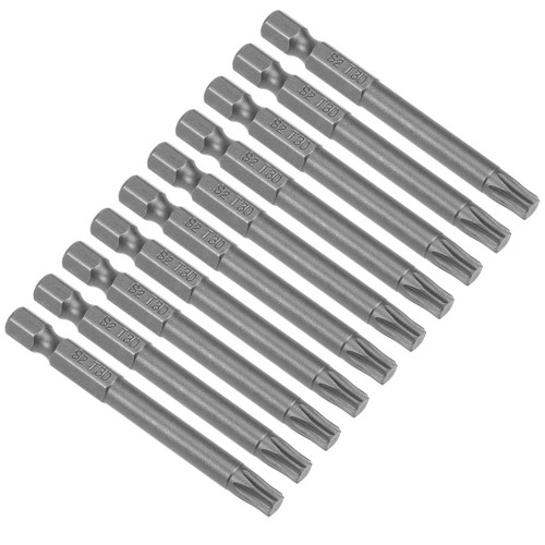 10 Pcs T30 Magnetic Torx Screwdriver Bits, 1/4 Inch Hex Shank 2.56-inch Length S2 Power Tool