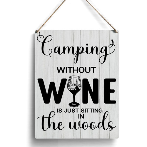 Farmhouse Camping Wine Wooden Sign Artwork, Camping Wood Sign Wall Art Hanging Sign Home Kitchen Decor 8 x 10 Inches