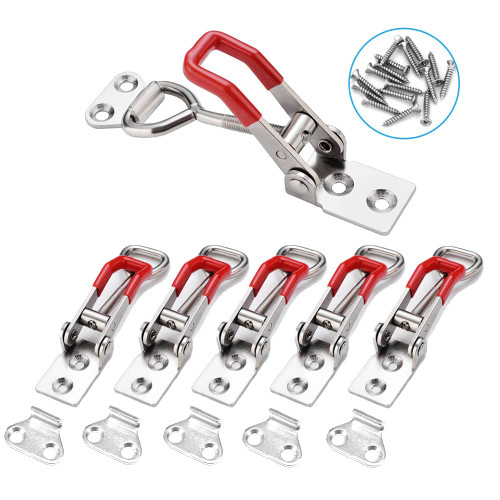 E-TING 6-Pack 4001 330Lbs Holding Capacity Adjustable Toggle Latch Clamp Smoker Latch Clamps 150Kg Quick Release Pull Latch +24 Screws for Various Tool Box