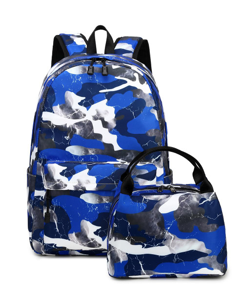 Lmwzh Backpack For Boys Girls Elementary Waterproof teen School Bags Kids Bookbag Lightweight Camo Blue 2PC