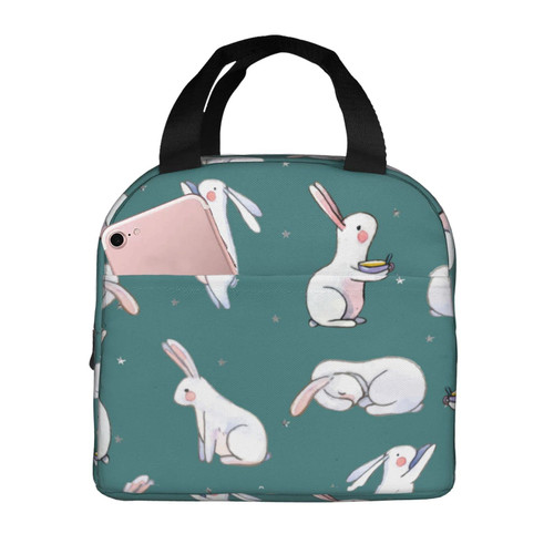 Reusable Lunch Tote Bag Watercolor Rabbit Easter Bunnies Insulated Lunch Bag Durable Cooler Lunch Box