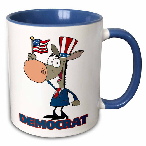 3dRose Cute Democratic Donkey Cartoon Character Two Tone Mug, 11 oz, Blue/White